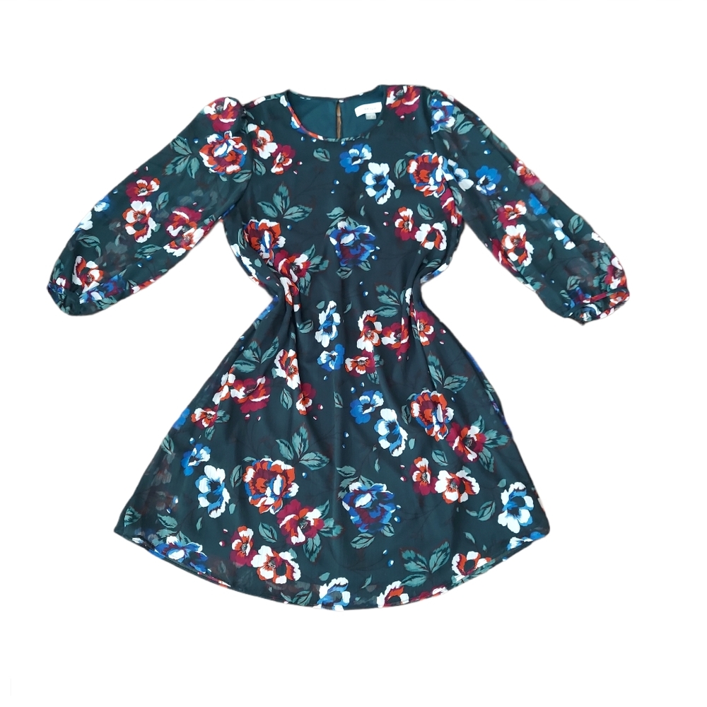 Calvin Klein Balloon Sleeve Chiffon Dress